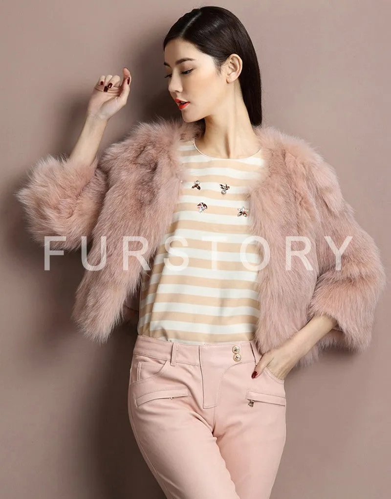 Winter Women's Natural Fur Coat Color Optional Three Quarter Sleeve