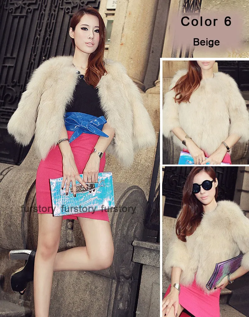 Winter Women's Natural Fur Coat Color Optional Three Quarter Sleeve