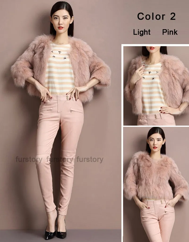 Winter Women's Natural Fur Coat Color Optional Three Quarter Sleeve