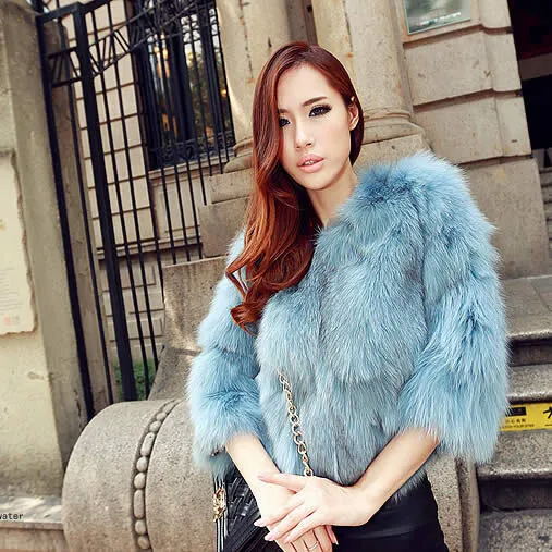 Winter Women's Natural Fur Coat Color Optional Three Quarter Sleeve