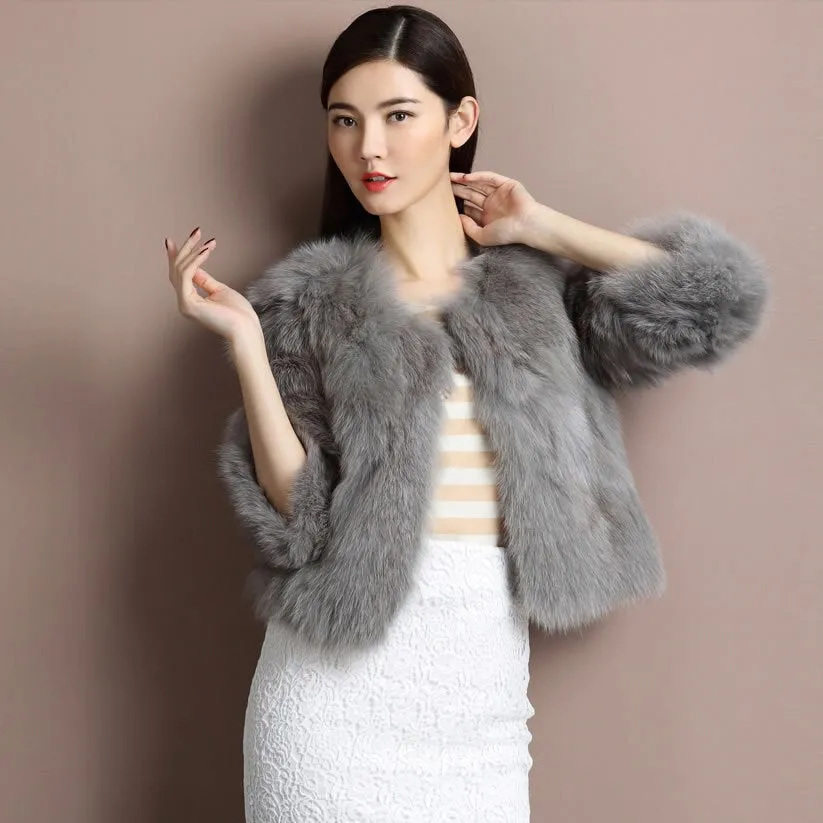 Winter Women's Natural Fur Coat Color Optional Three Quarter Sleeve