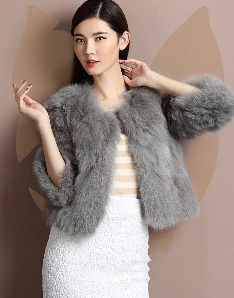 Winter Women's Natural Fur Coat Color Optional Three Quarter Sleeve