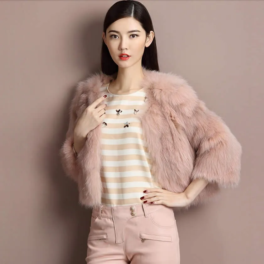 Winter Women's Natural Fur Coat Color Optional Three Quarter Sleeve