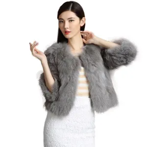 Winter Women's Natural Fur Coat Color Optional Three Quarter Sleeve