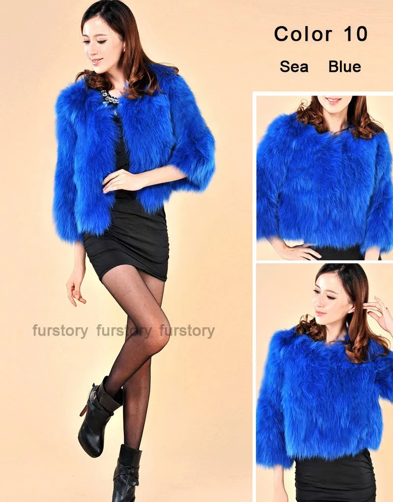 Winter Women's Natural Fur Coat Color Optional Three Quarter Sleeve