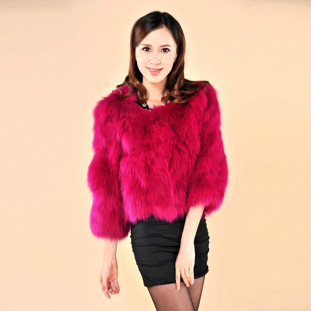 Winter Women's Natural Fur Coat Color Optional Three Quarter Sleeve