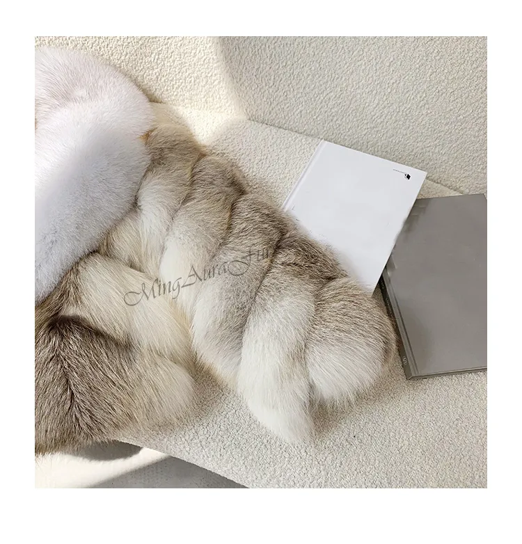 Women's Real Fox Fur Coat with Fur Collar - Fawn Light Fox and White Fox- G0019