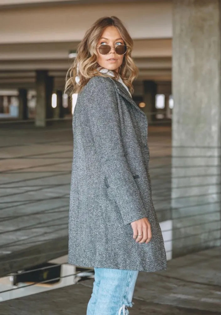 Wool Blend Tweed Coat - Black/White