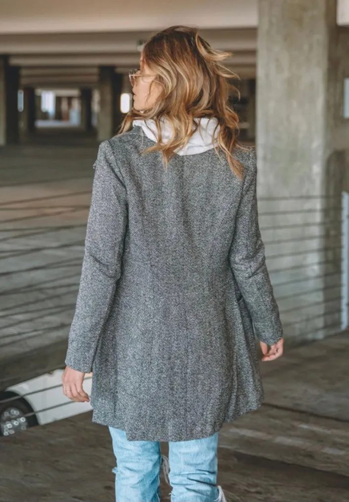 Wool Blend Tweed Coat - Black/White