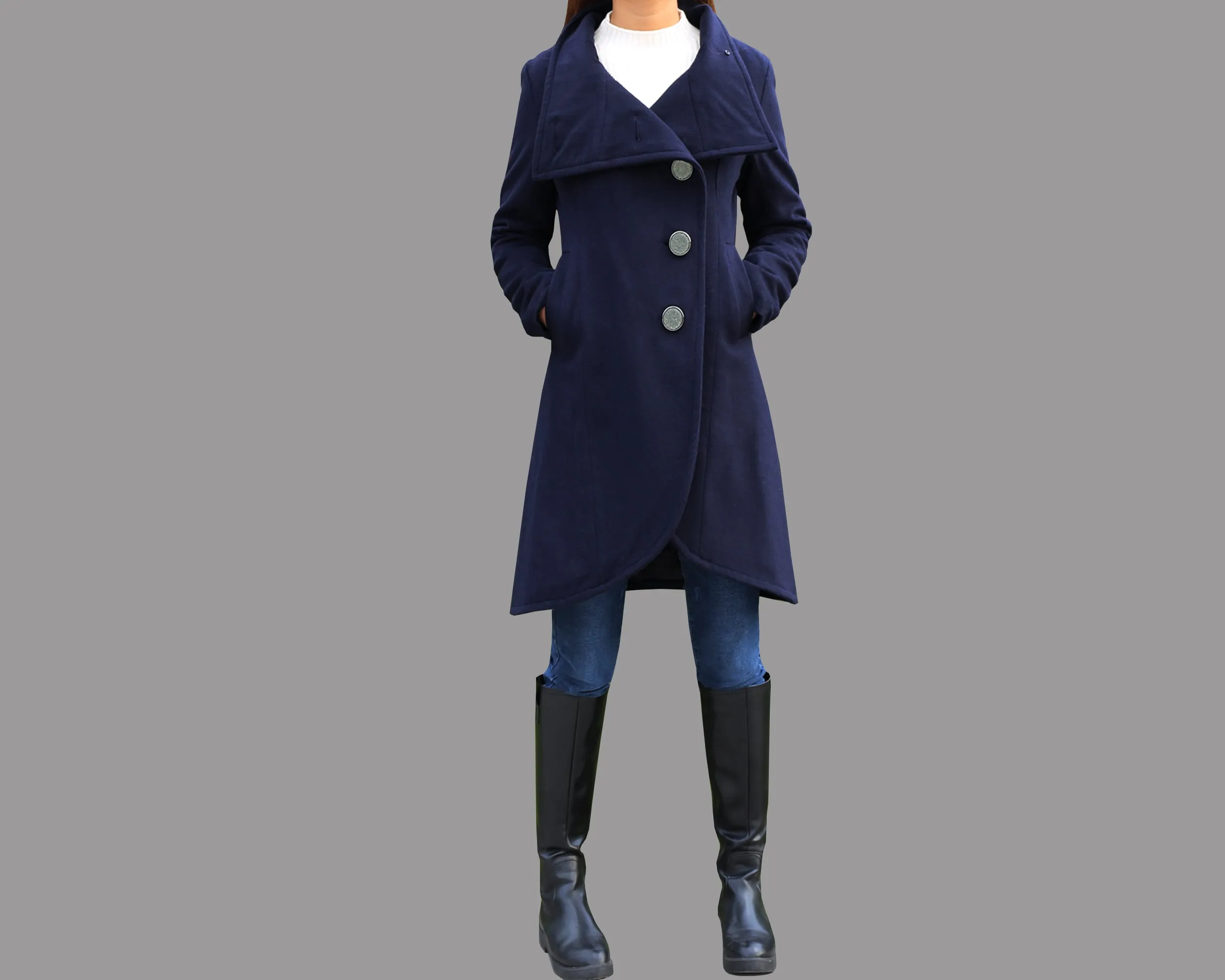 Wool coat Women/Women's winter coat/wool long coat/wool jacket/plus size overcoat/A-line coat/asymmetrical coat T08